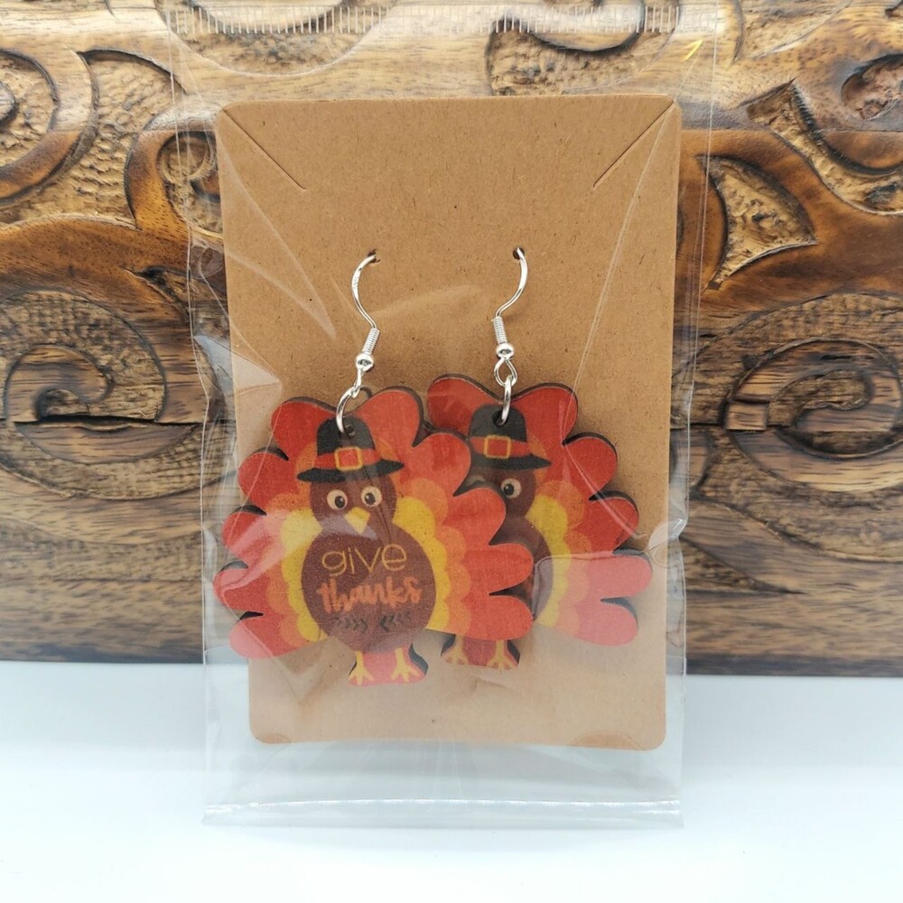 Thanksgiving Turkey Earrings Wooden Fall Earrings